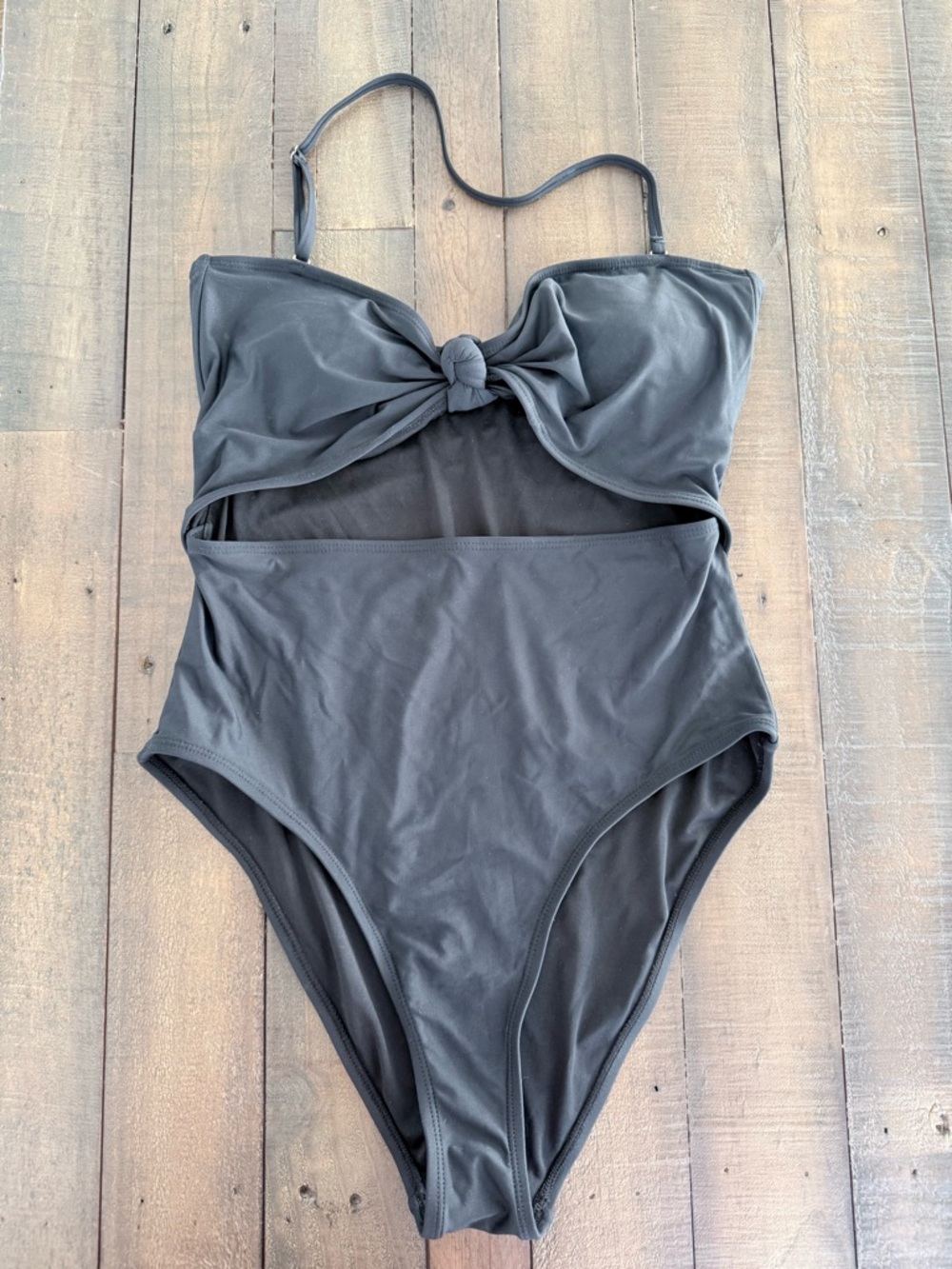 BCBGeneration Black One-Piece Swimsuit with Front Knot & Removable Halter Strap